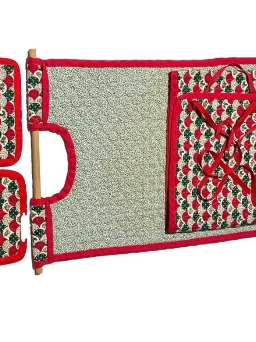 Vintage Handmade Christmas Print  Pot Holder Carrier Set Of 3